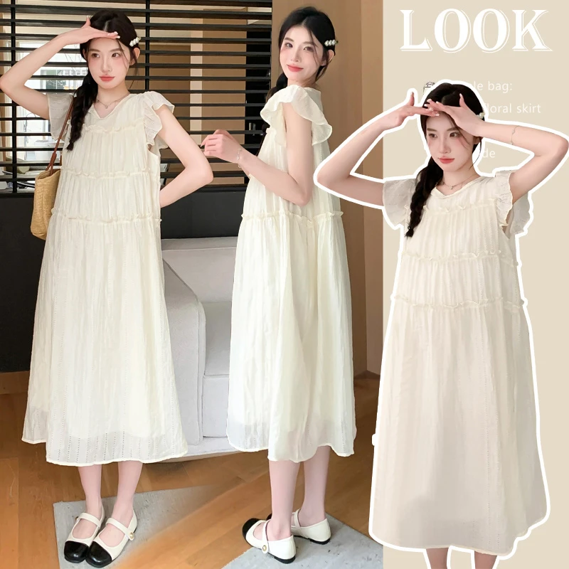 孕妇装2025夏季新款韩系时尚赫本风小飞袖雪纺气质显瘦减龄连衣裙
