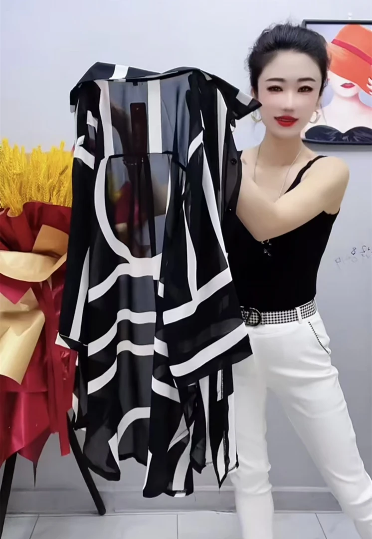 A大码洋气七分袖衬衫夏季新款中长款开衫衬衣时尚遮肉防晒衣宽松