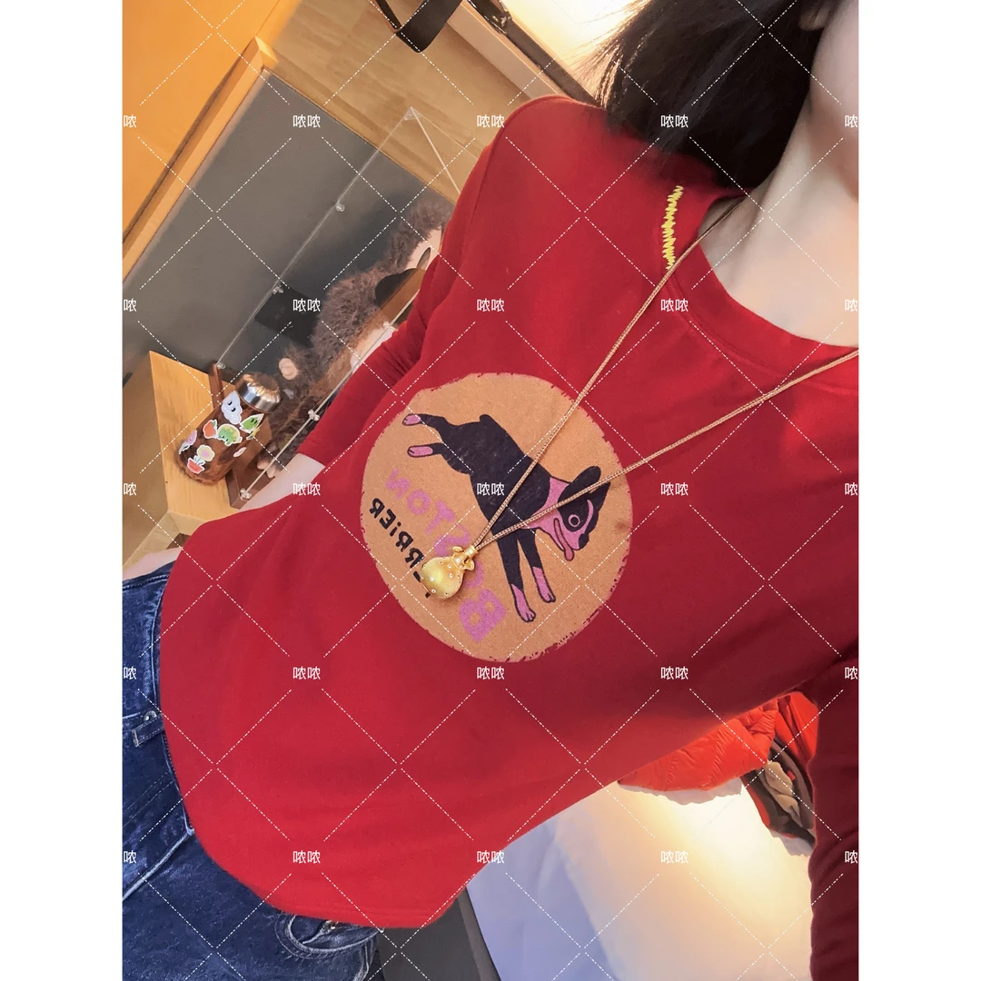 NONG NONG-【明线小狗】2026冬季领口明线设计小狗长袖上衣0792742