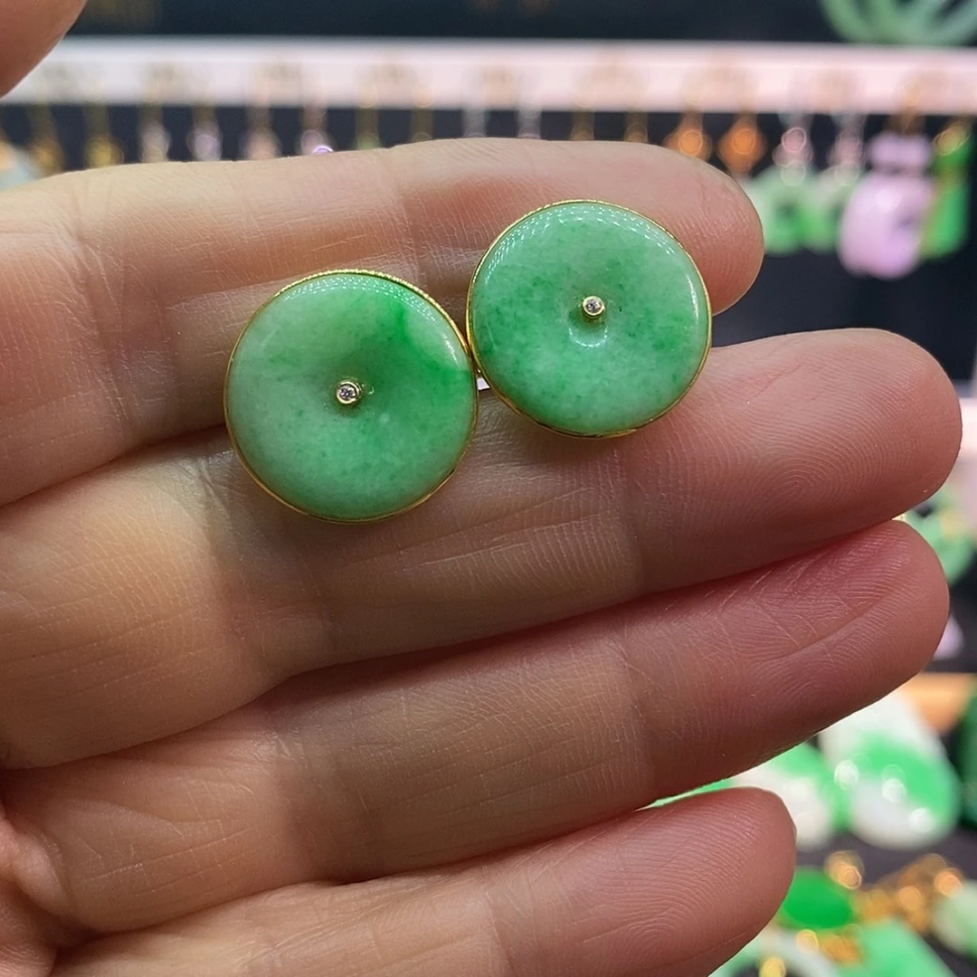 翡翠18K金镶嵌耳饰耳饰