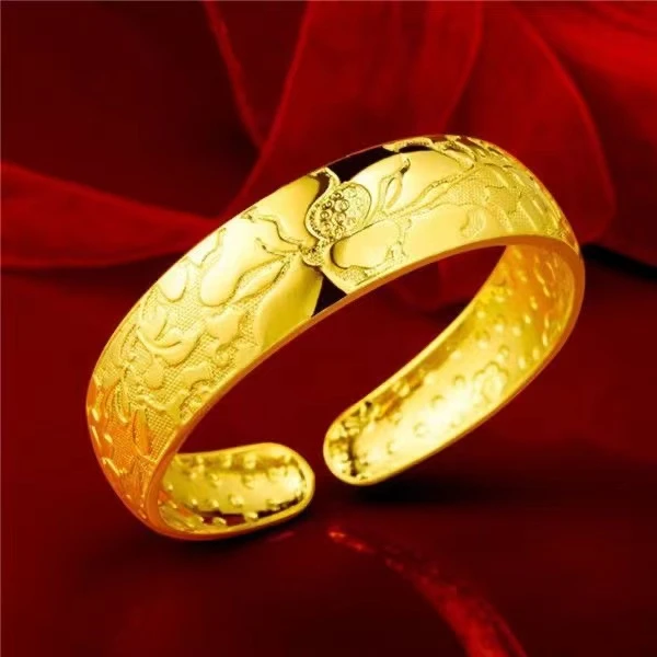 个性宽面莲花开口手镯