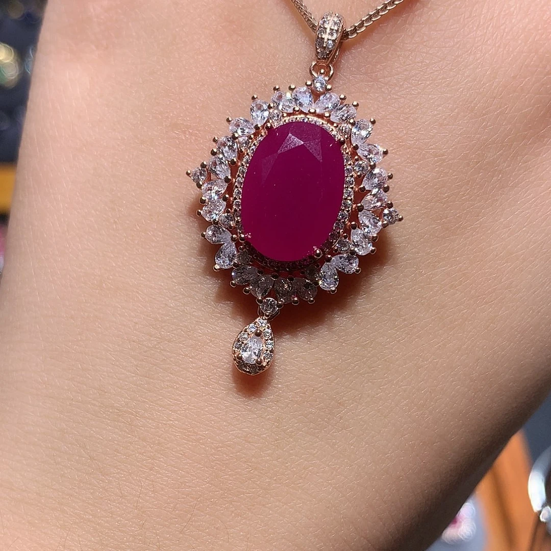 银S925镶嵌红宝石吊坠(赠链)