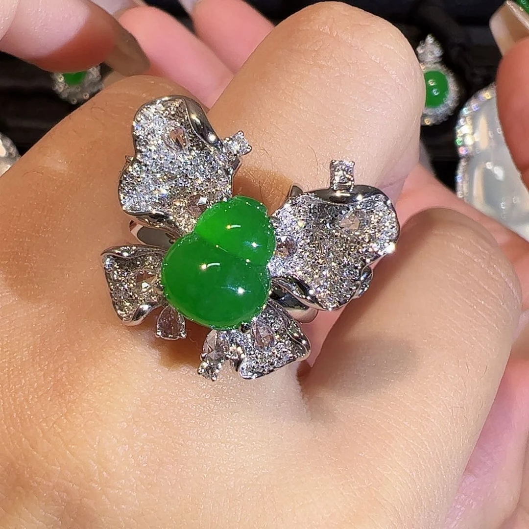 翡翠戒指18K金镶嵌三用款