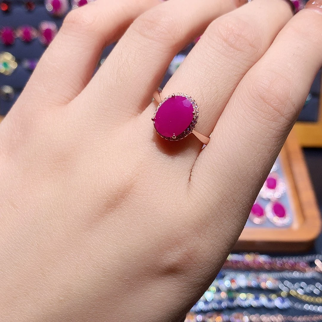 戒指银S925镶嵌红宝石