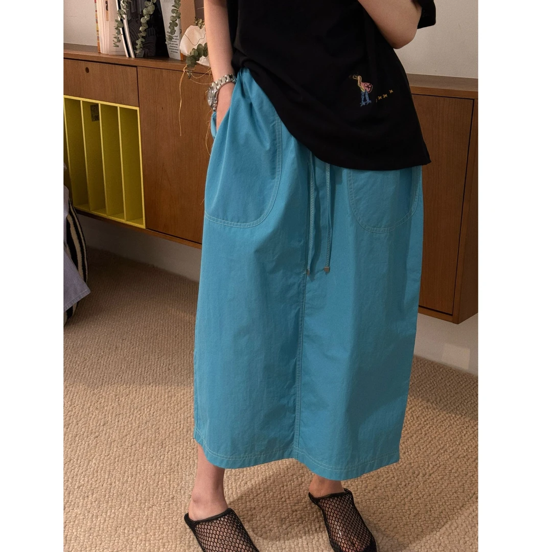 【蓝色半裙】韩国进口面料松紧腰花苞半裙 J25BQ094