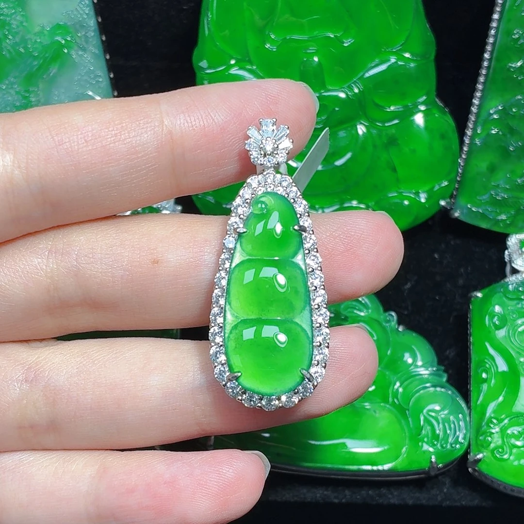 翡翠银S925镶嵌颈饰天然A货翡翠