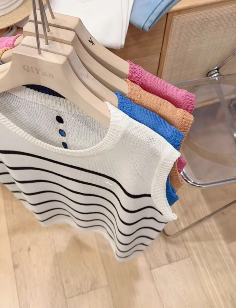 七言家 巨好看！夏日ins穿搭黑白条纹坎肩显瘦背心