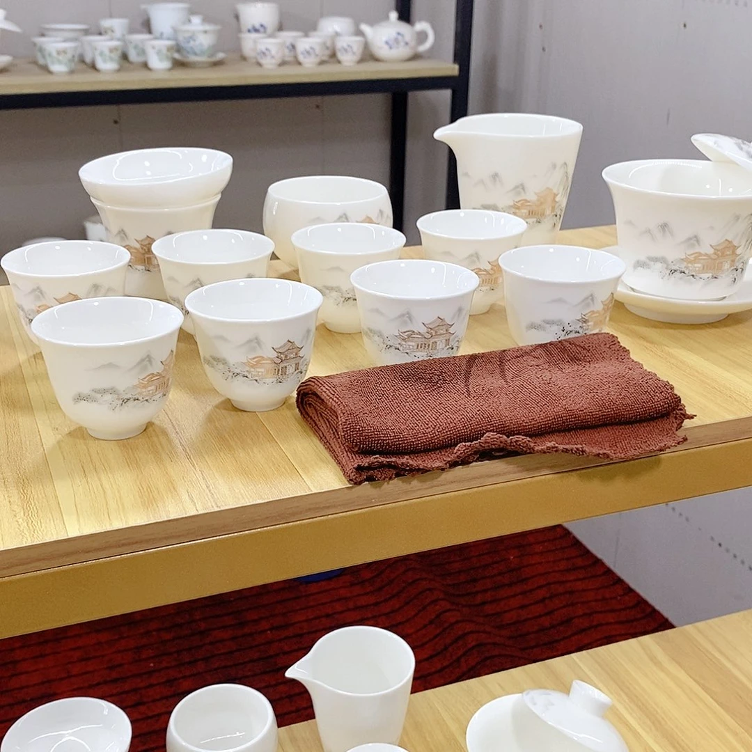 双饮款陶瓷羊脂玉白瓷茶具套装