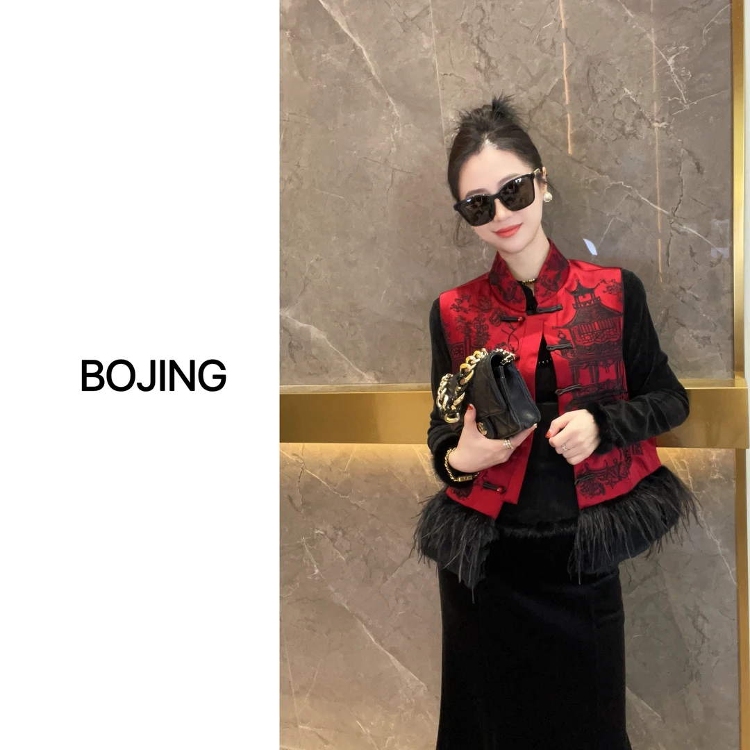 现货【江南烟雨】新中式显瘦网红时尚百搭黑色秋冬马甲