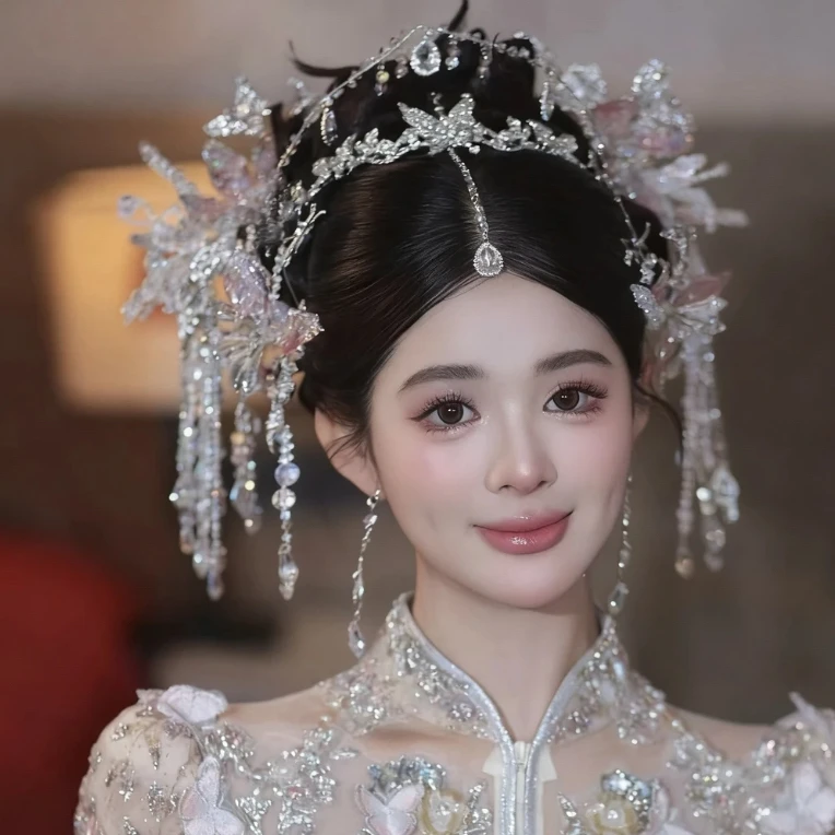 D78喜看新款粉色减龄重视婚礼秀禾新娘头饰