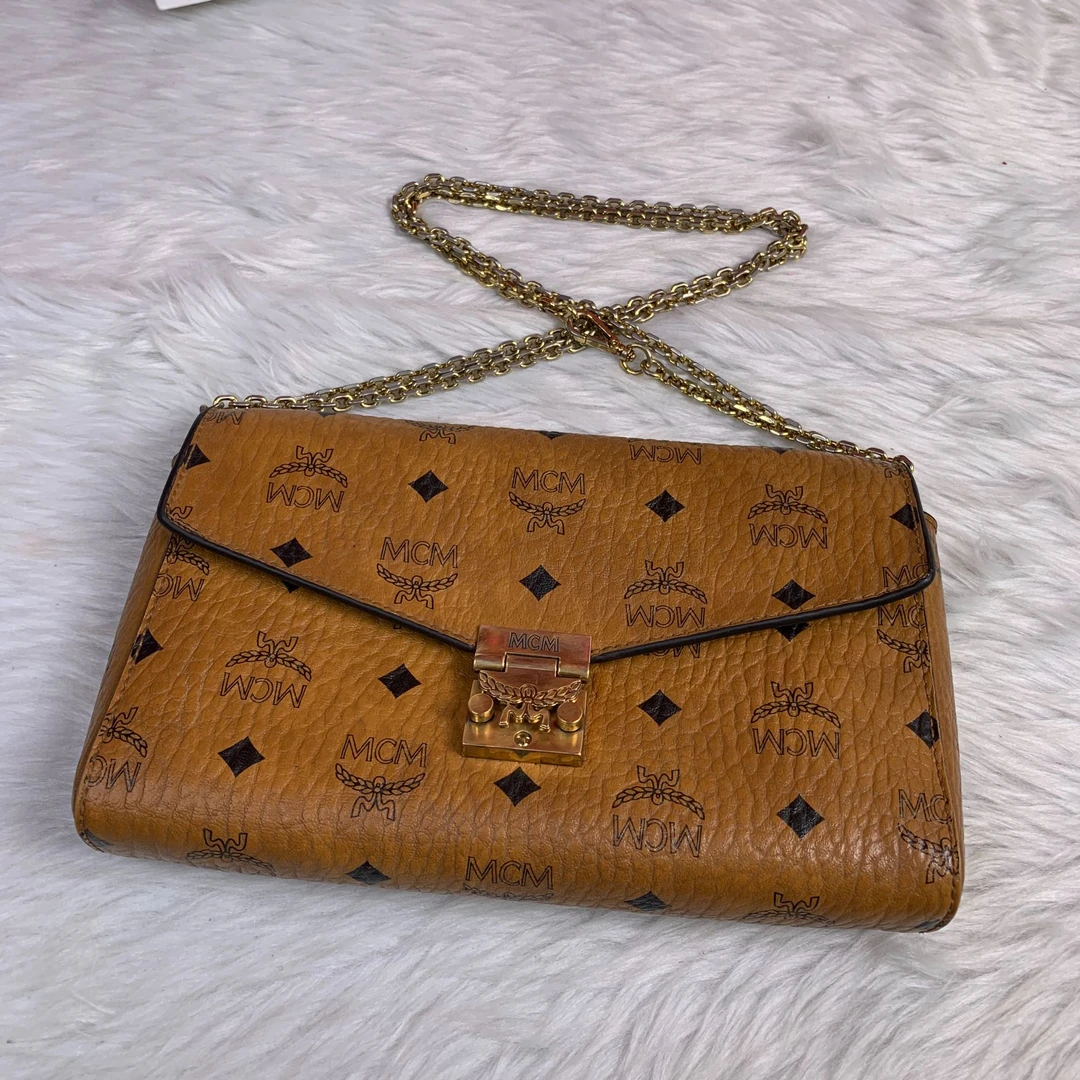 95新 MCM 干邑色信封包/EE09503017/3017/瑕