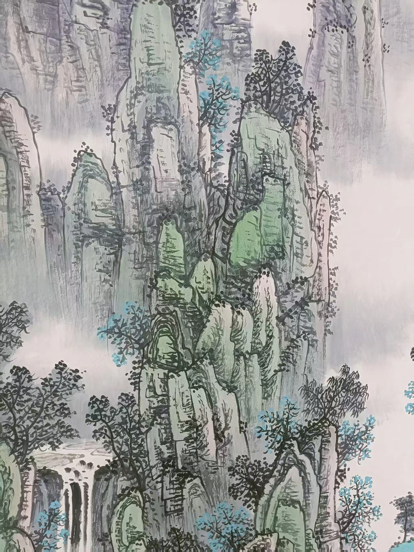 1春山富水国画山水画四尺136x68cm宣纸未装裱