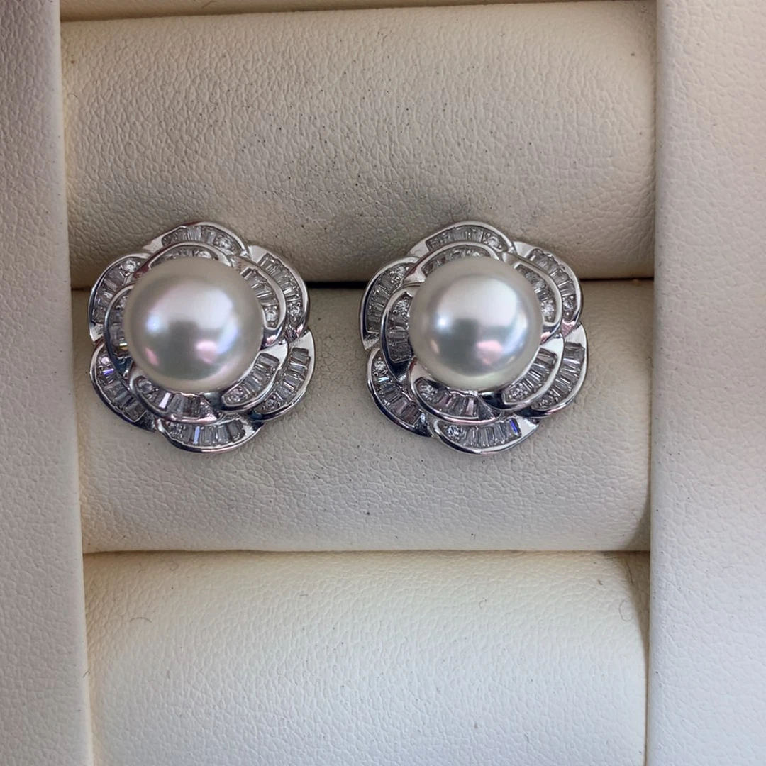 海水珍珠耳饰银S925镶嵌