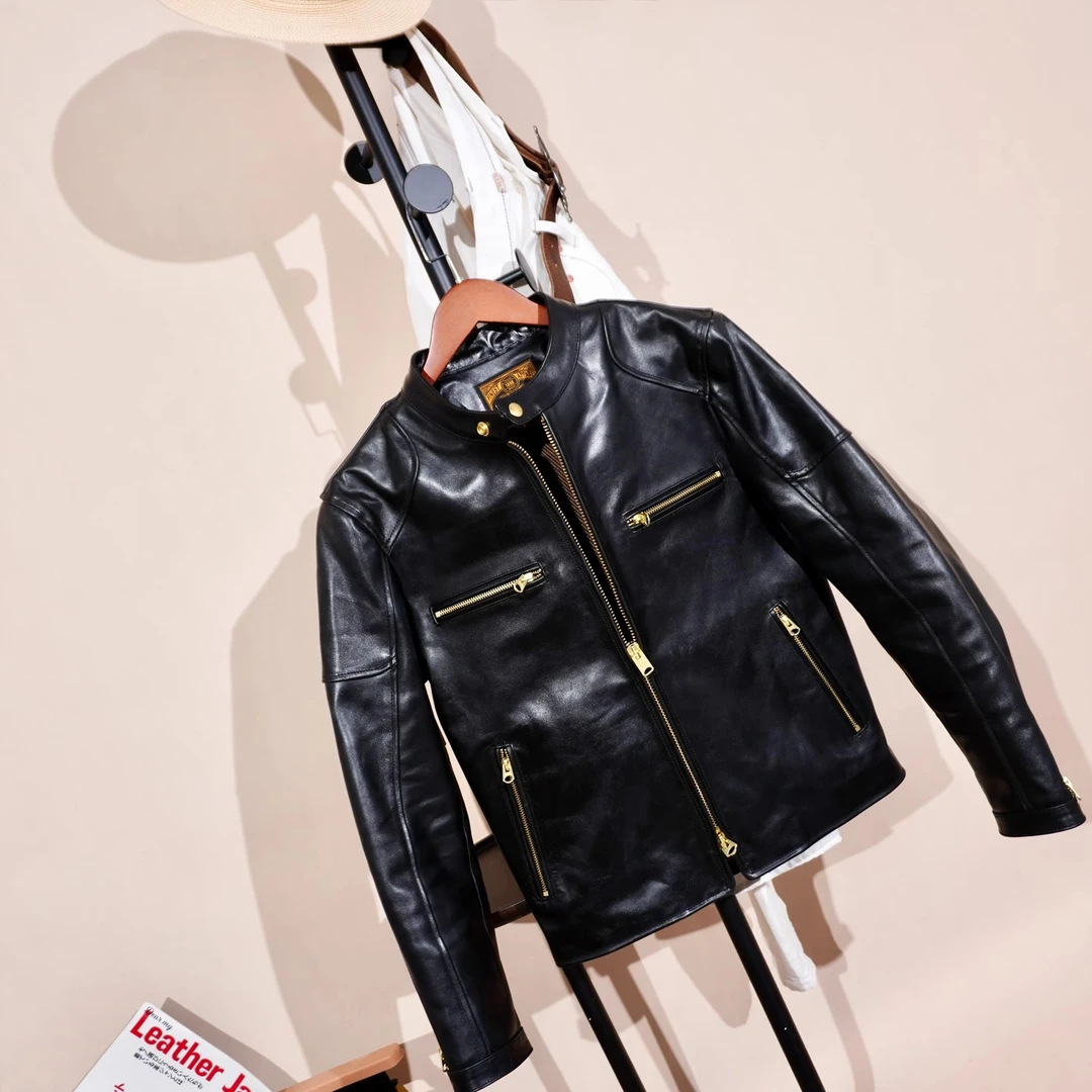 经典！J100植鞣蜡染马皮皮衣男美式复古骑行立领机车夹克短