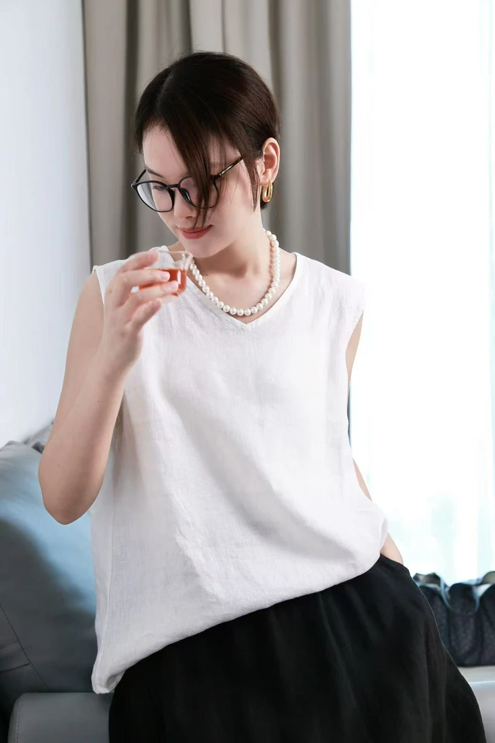 [小财周周]福利款白色复古上衣时尚ins休闲裤子内搭打底