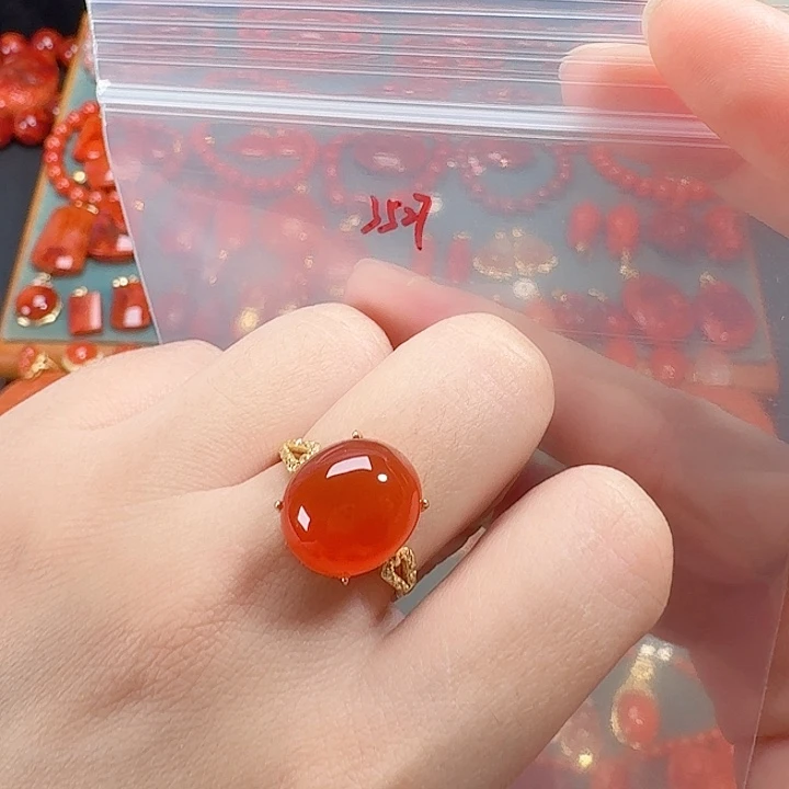 南红玛瑙银S925镶嵌戒指