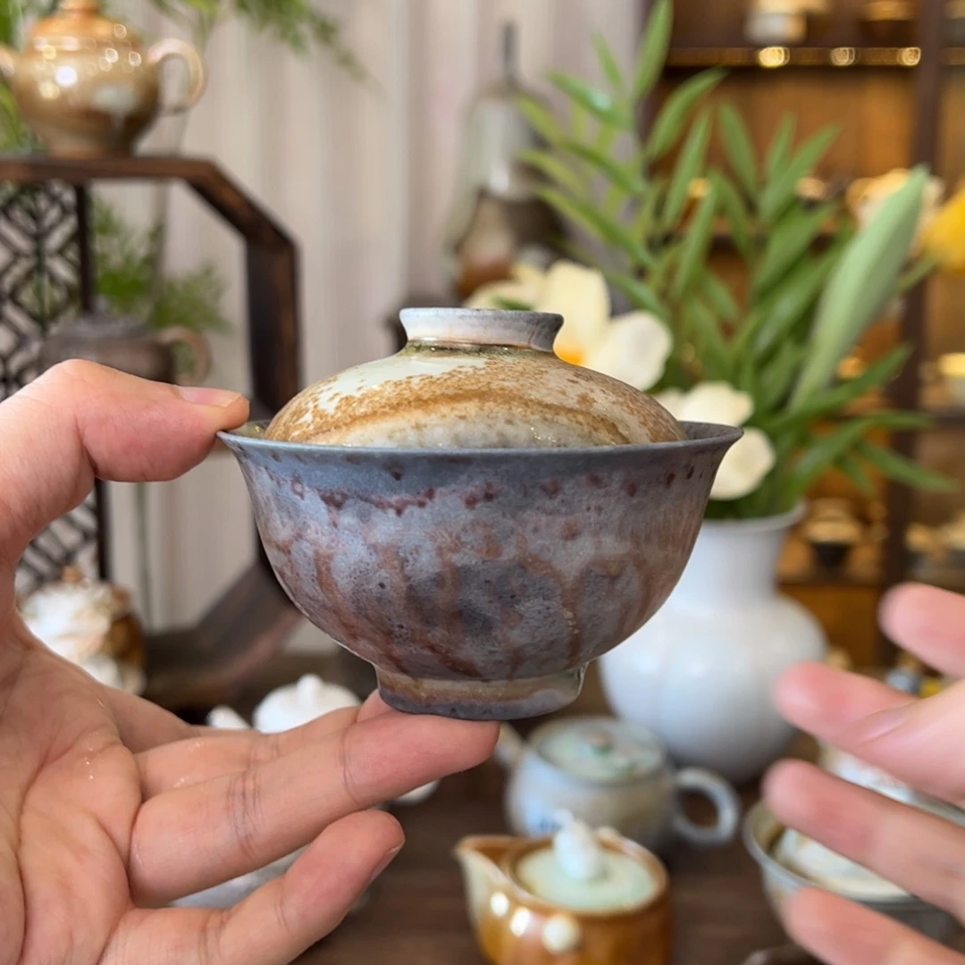 盖碗景德镇柴烧中白