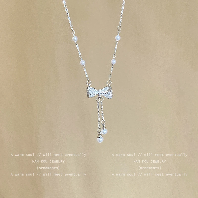 合金仿珍珠吊坠仿结流苏项链女轻奢小众高级感锁骨链韩系百搭辣妹