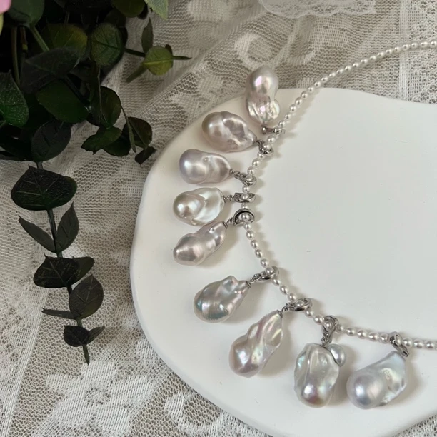 天然淡水极光巴洛克珍珠时尚银款万能扣吊坠-多样性发1