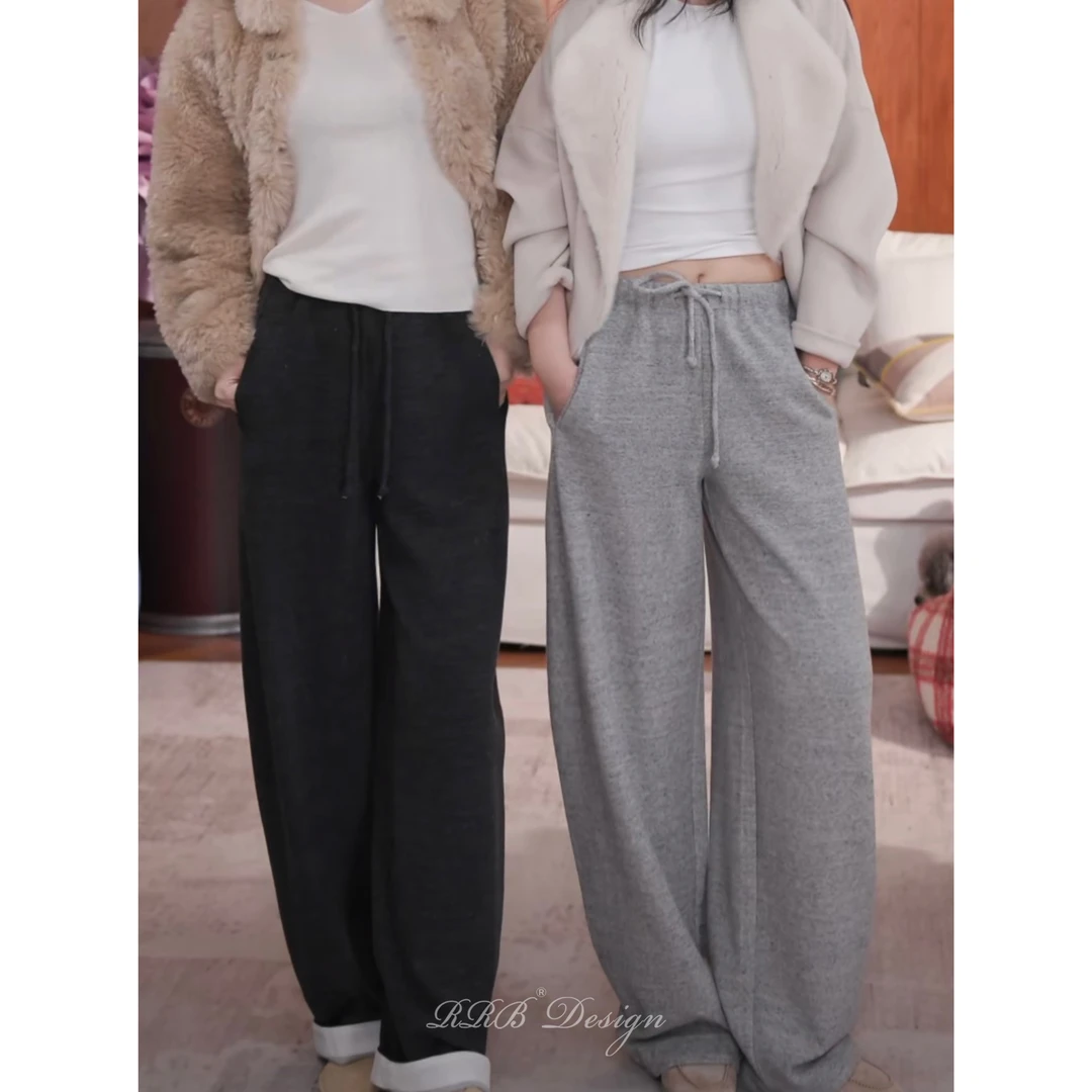 RRB Design 绵羊毛混纺松紧腰系带厚实休闲裤松弛感百搭直筒裤