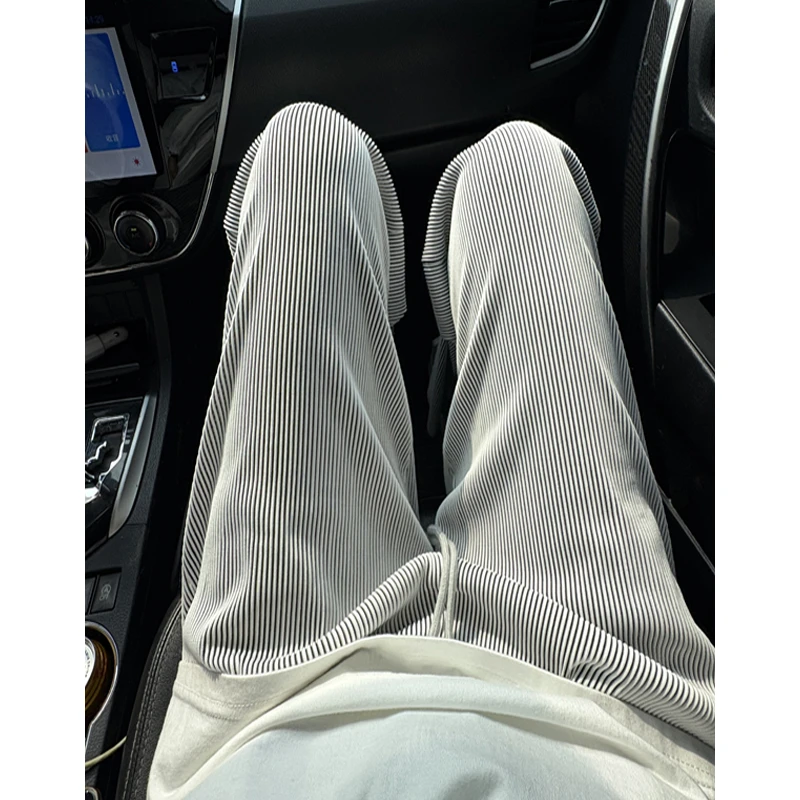 美式cleanfit竖条纹冰丝裤子男夏季薄款垂坠高级感弹力直筒休闲裤