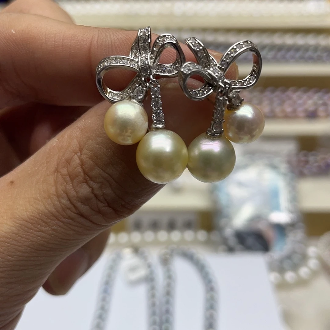 银S925镶嵌海水珍珠耳饰