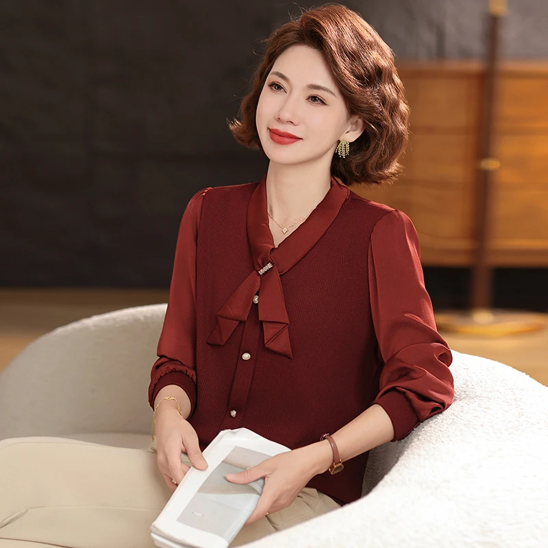 春秋新款春装时尚减龄妈妈上衣中老年女装宽松显瘦气质百搭打底衫