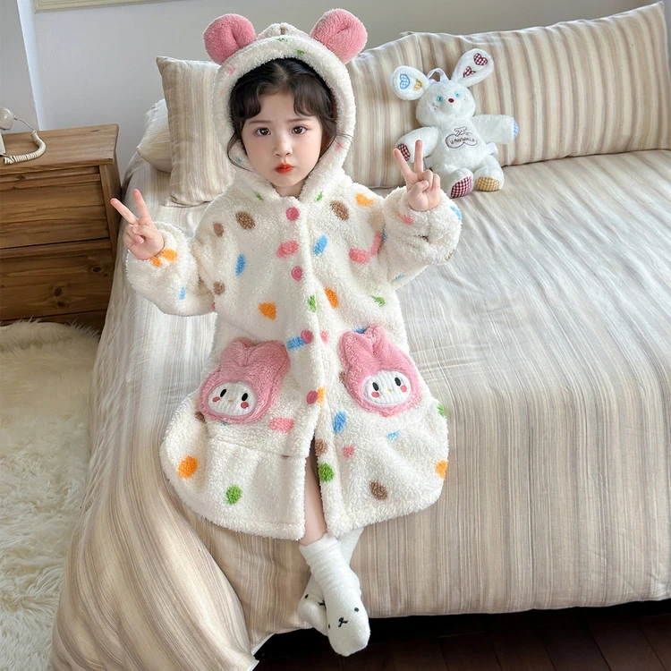 女童睡袍秋冬季女孩宝宝保暖法兰绒睡衣冬款儿童公主风家居服浴袍