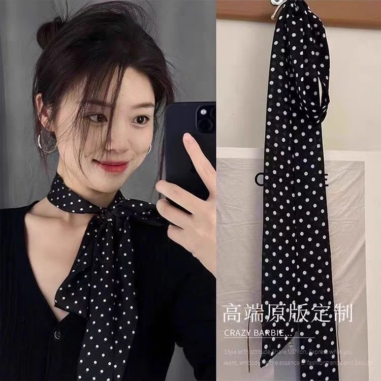 黑色轻奢高档小方巾女系脖发带秋季新款百搭时尚搭配衬衫