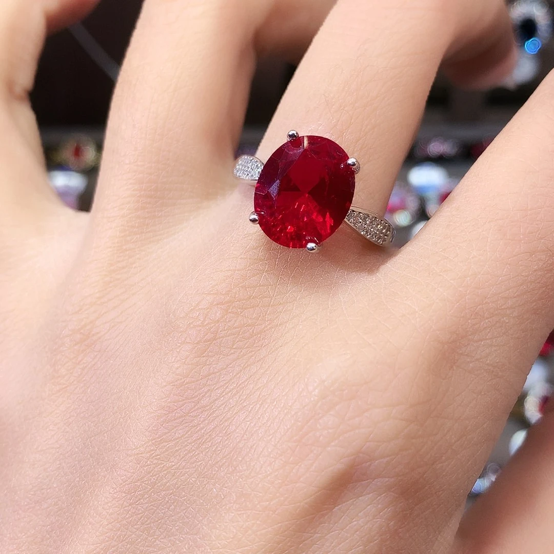 无925银鸽血红色戒指白