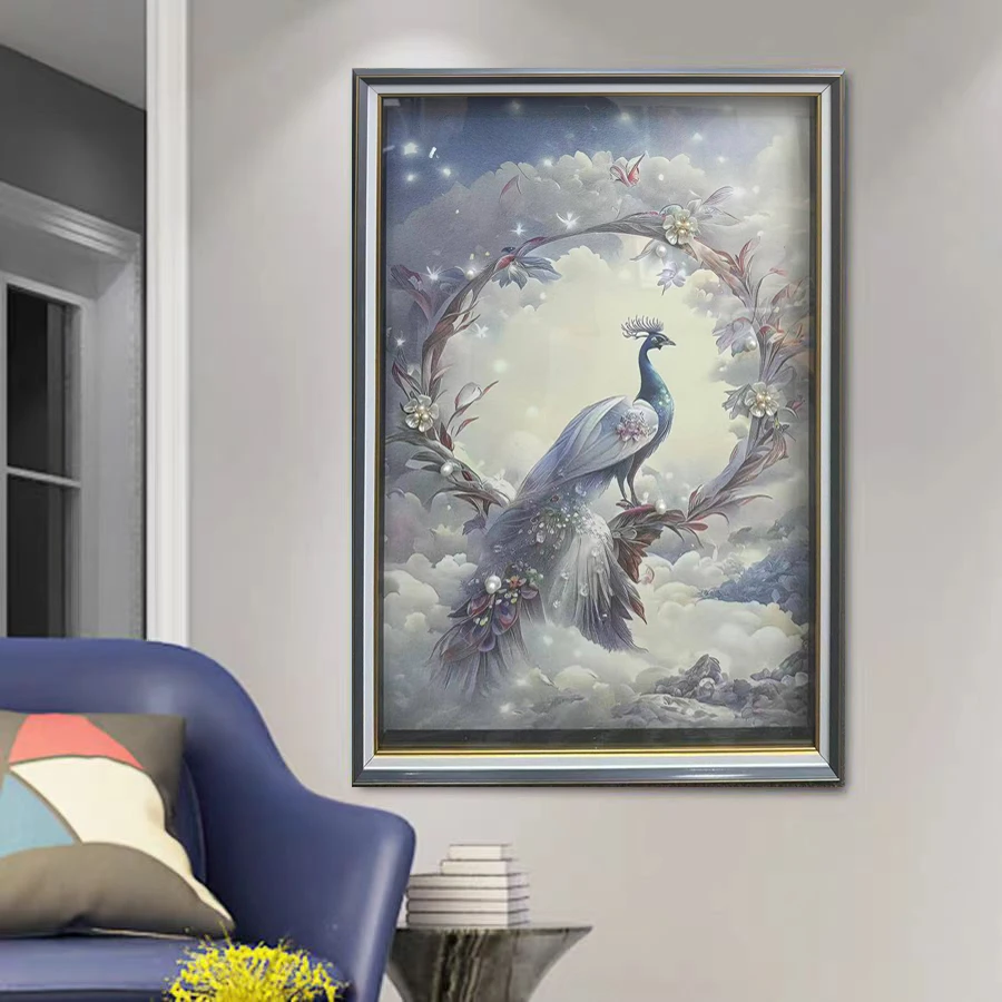 DF156雀之灵新中式孔雀入户玄关装饰画走廊过道挂画卧室床头画