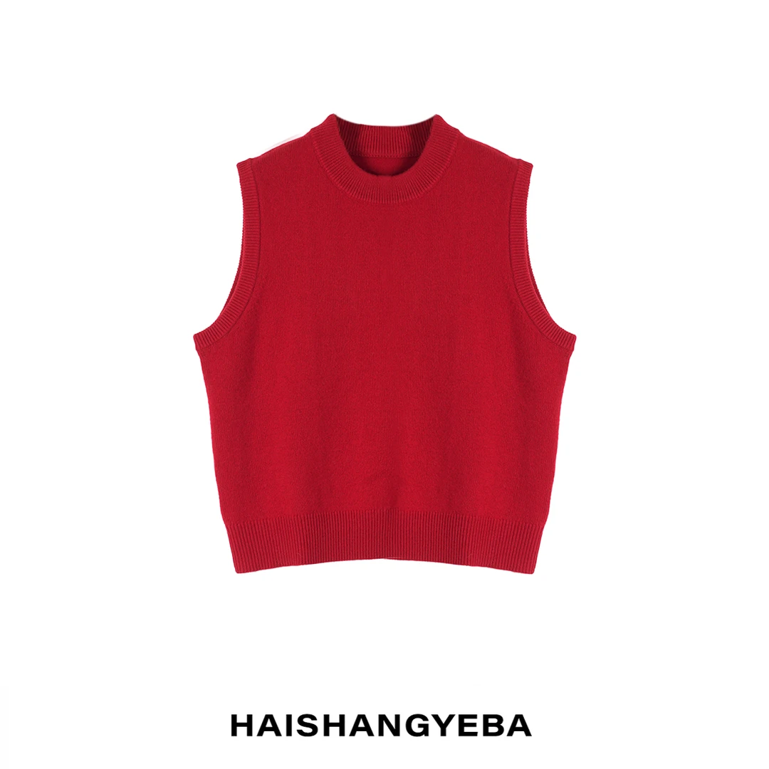 【海上叶爸】新款2025春秋百搭羊毛纯色简约套头宽松无袖背心