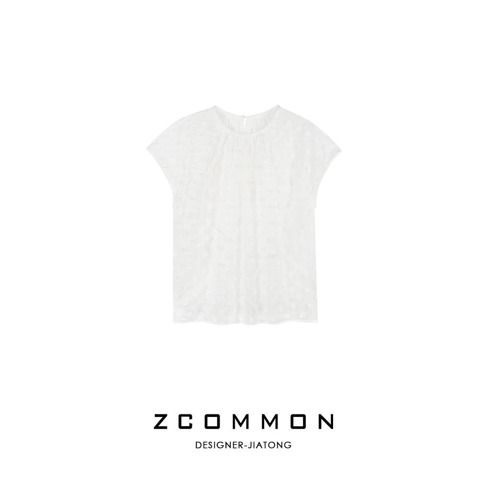 Z common设计感透气圆领棉质法式轻奢立体波点高级上衣女 2405135