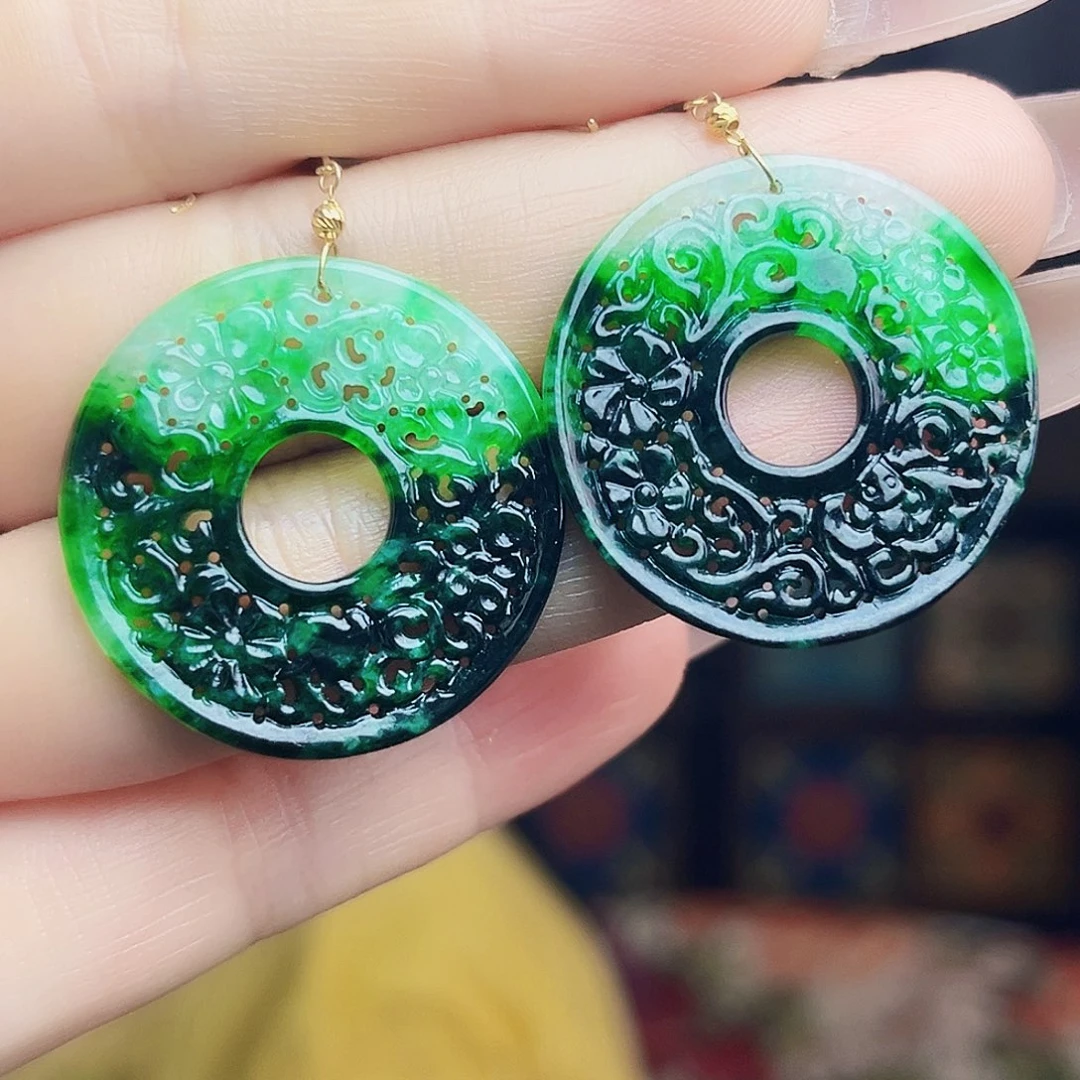 翡翠18K金镶嵌颈饰耳饰