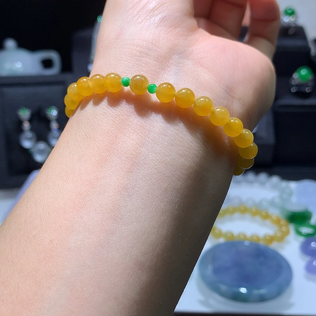 翡翠未镶嵌手链冰黄翡手串