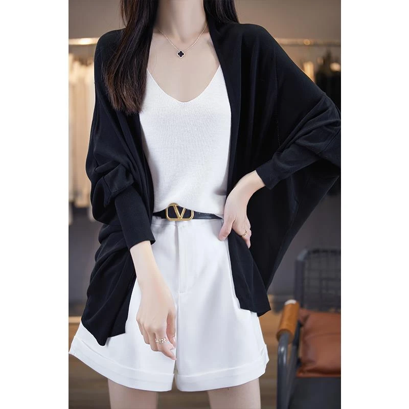 哥家同款冰丝蝙蝠袖防晒开衫女针织薄款外套夏季长袖黑色慵