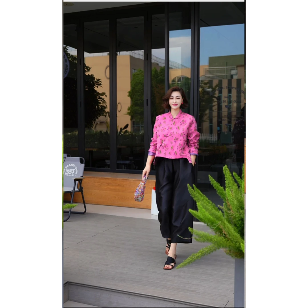 【渣渣推荐】外套 精品时尚锦缎质地手绘风印花KY86877上衣58cm290g