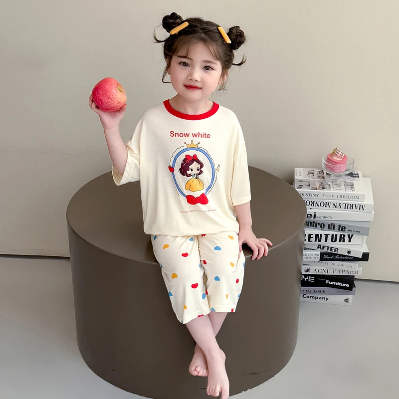 女童睡衣夏季莫代尔薄款七分袖2025新款儿童空调家居服宝宝小女孩