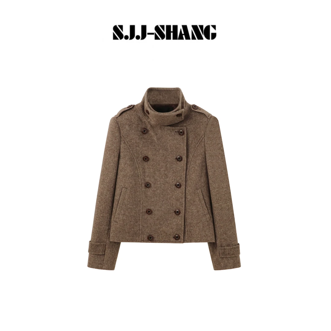 SJJ-SHANG【耶鲁曼斯】早春进口人字纹美利奴羊毛大衣q136603p