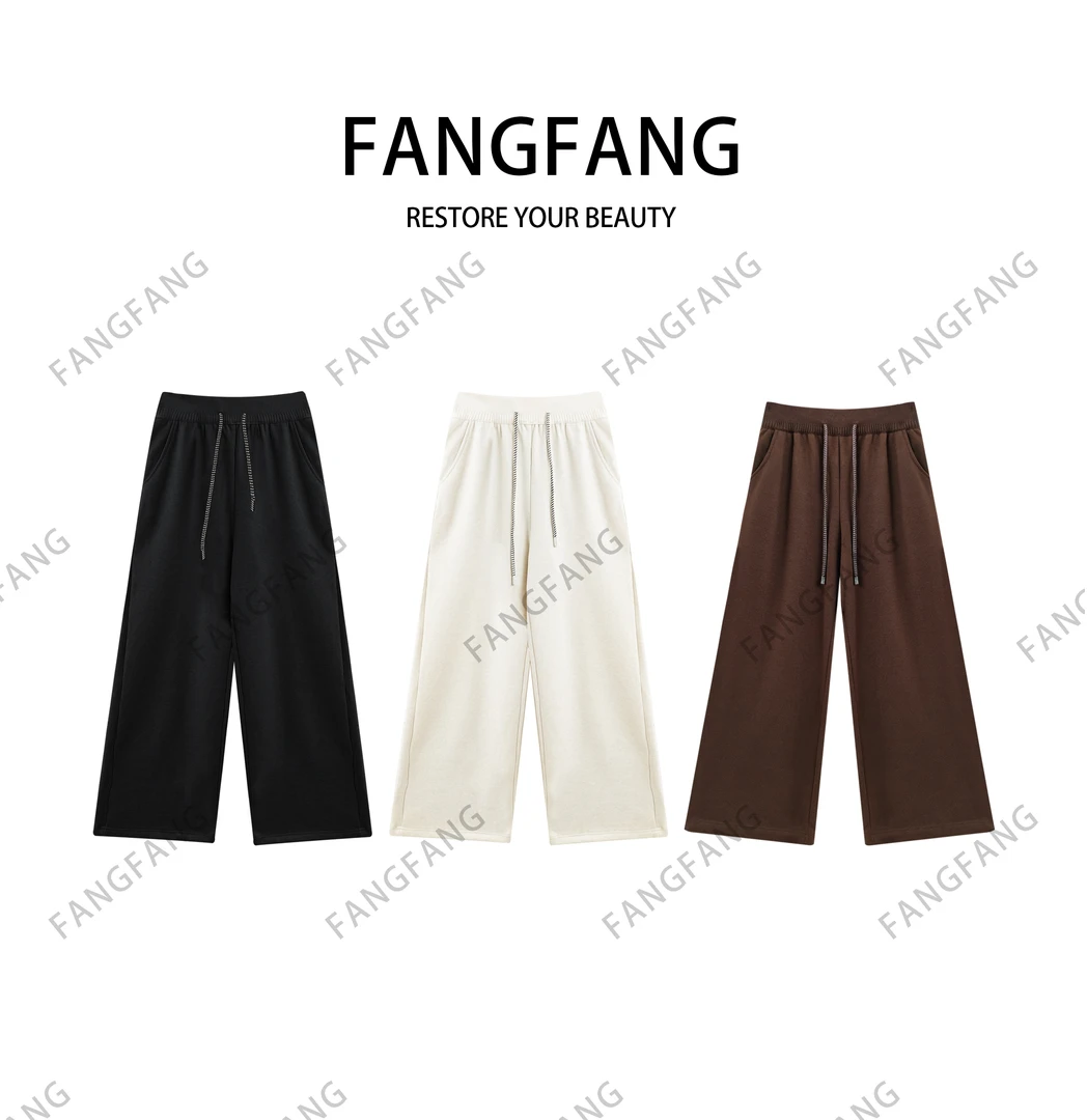 F.F冬季新款直筒裤抽绳松紧腰休闲裤百搭洋气卫裤超模裤2588