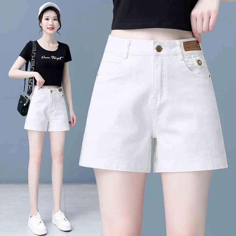 白色牛仔短裤女夏季2025年新款高腰宽松显瘦弹力外穿薄款阔腿热裤
