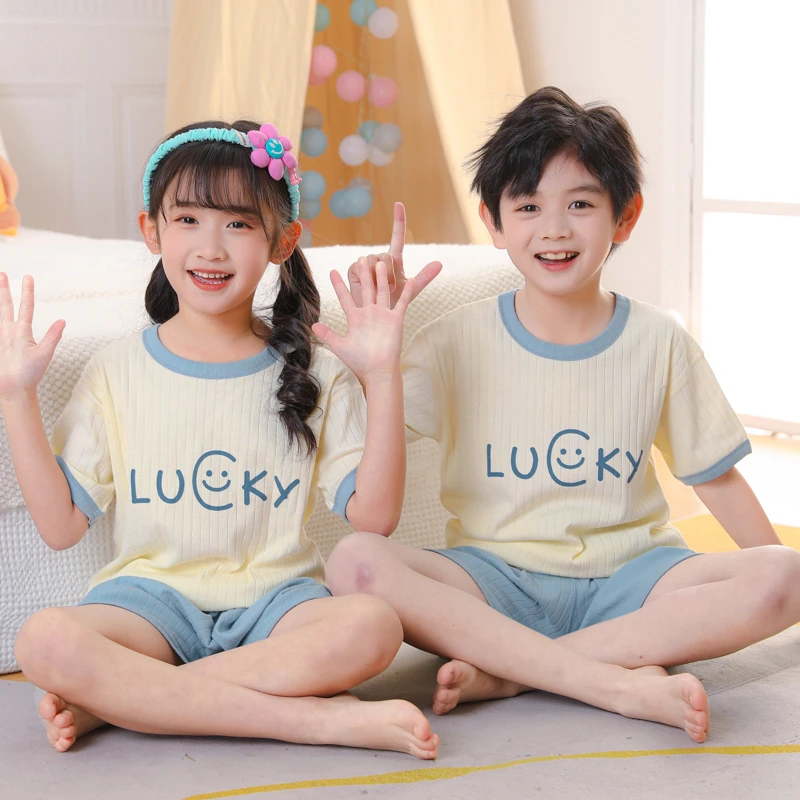 男童女童睡衣家居服套装空调服夏季夏孩大童男童儿童睡衣