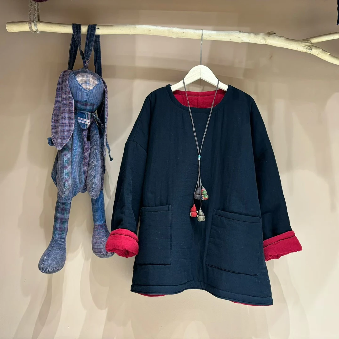 冬季双纱婴儿棉加厚中长款口袋套头棉衣衣长73-140