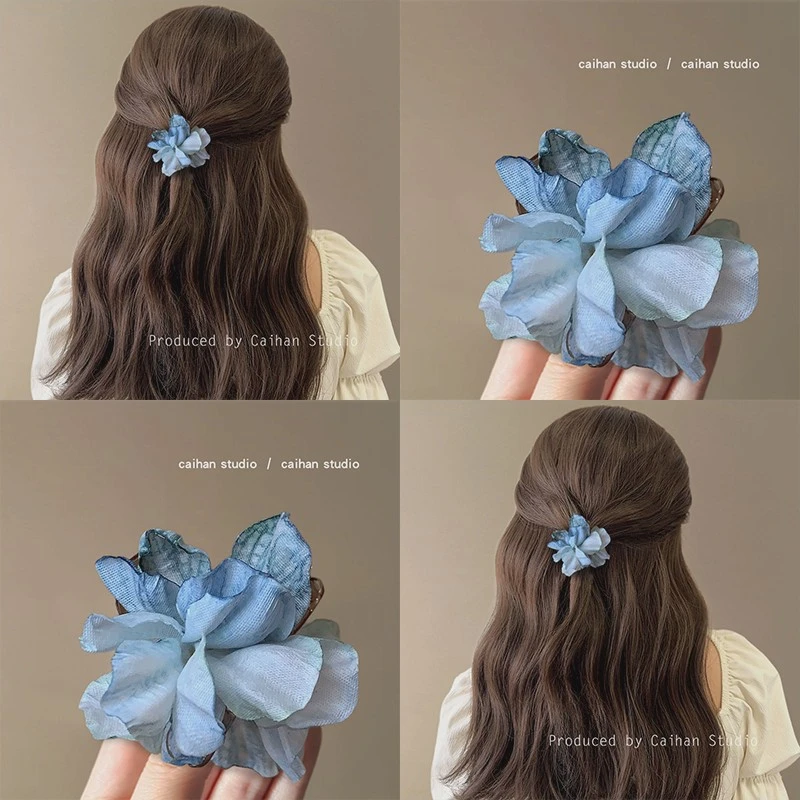 Blue day~蓝色花朵抓夹双面布艺小号抓夹2025半扎发刘海侧边夹