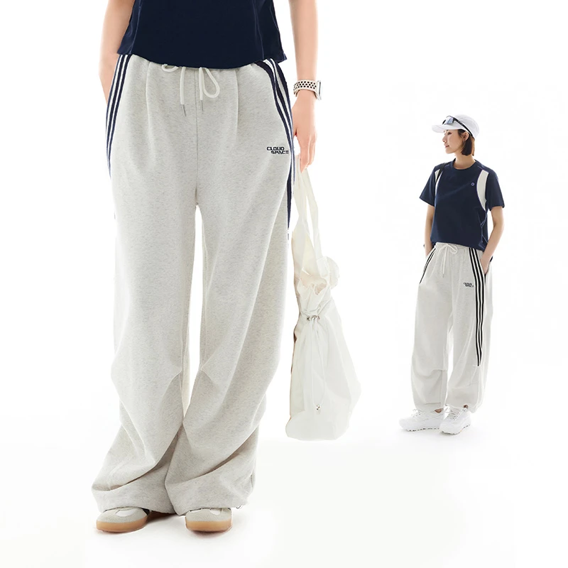 CLOUDSPACE/云上生活【牛奶裤】复古撞色条纹宽松直筒阔腿裤2025春