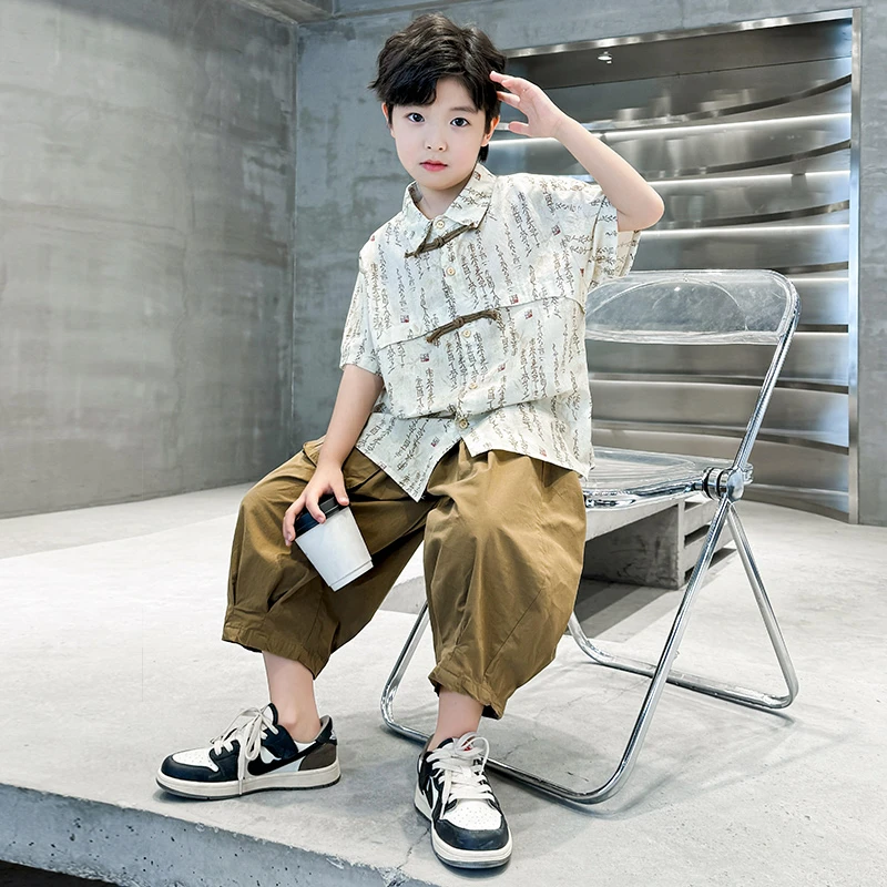 儿童装男童汉服夏装套装2025新款中大童短袖中国风男孩夏季唐装潮