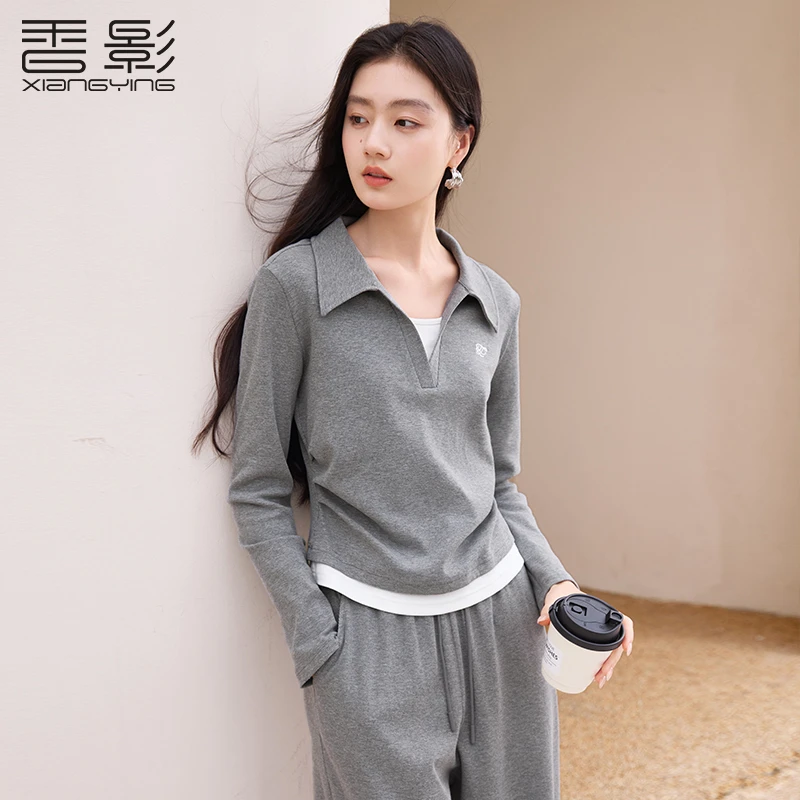 【小余专属】T85A312T恤香影假两件拼接t恤女秋季新款正肩翻领