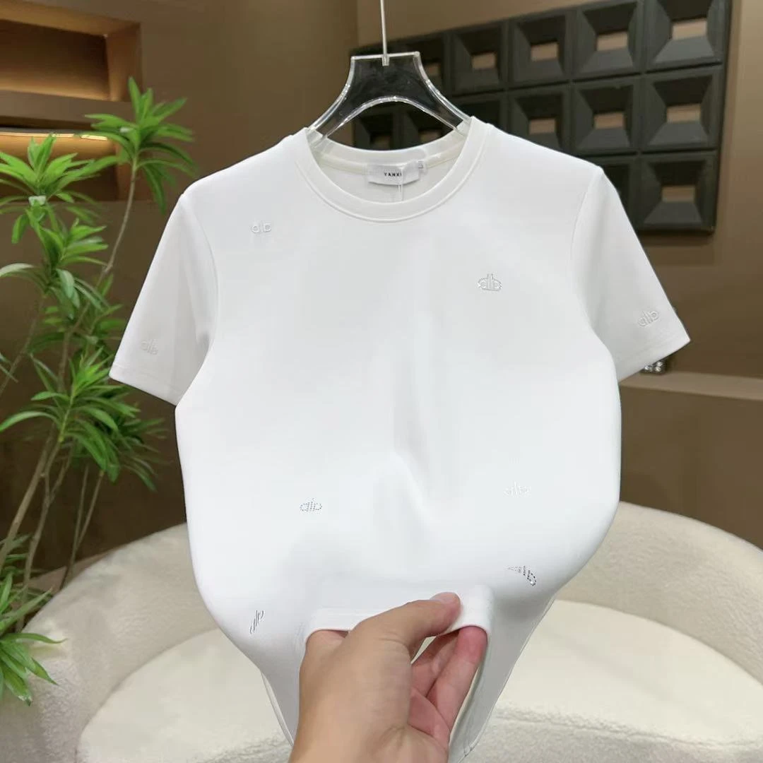 2025早秋男士简约百搭圆领刺绣加厚夏季短袖T恤半袖男款白色上衣