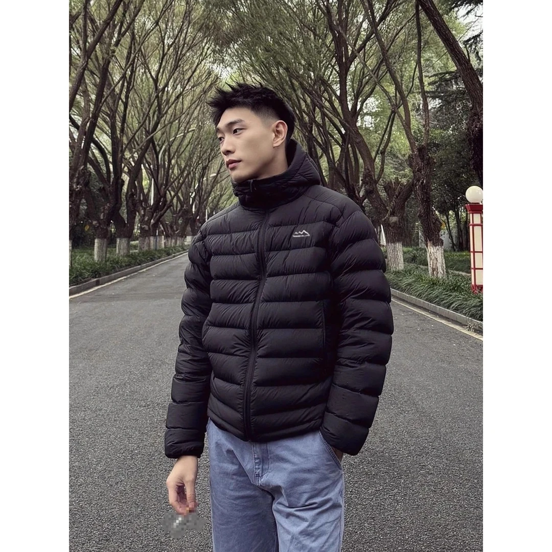 黑色轻便排骨羽绒棉服男款冬季短款轻薄棉服外套美式保暖连帽棉衣