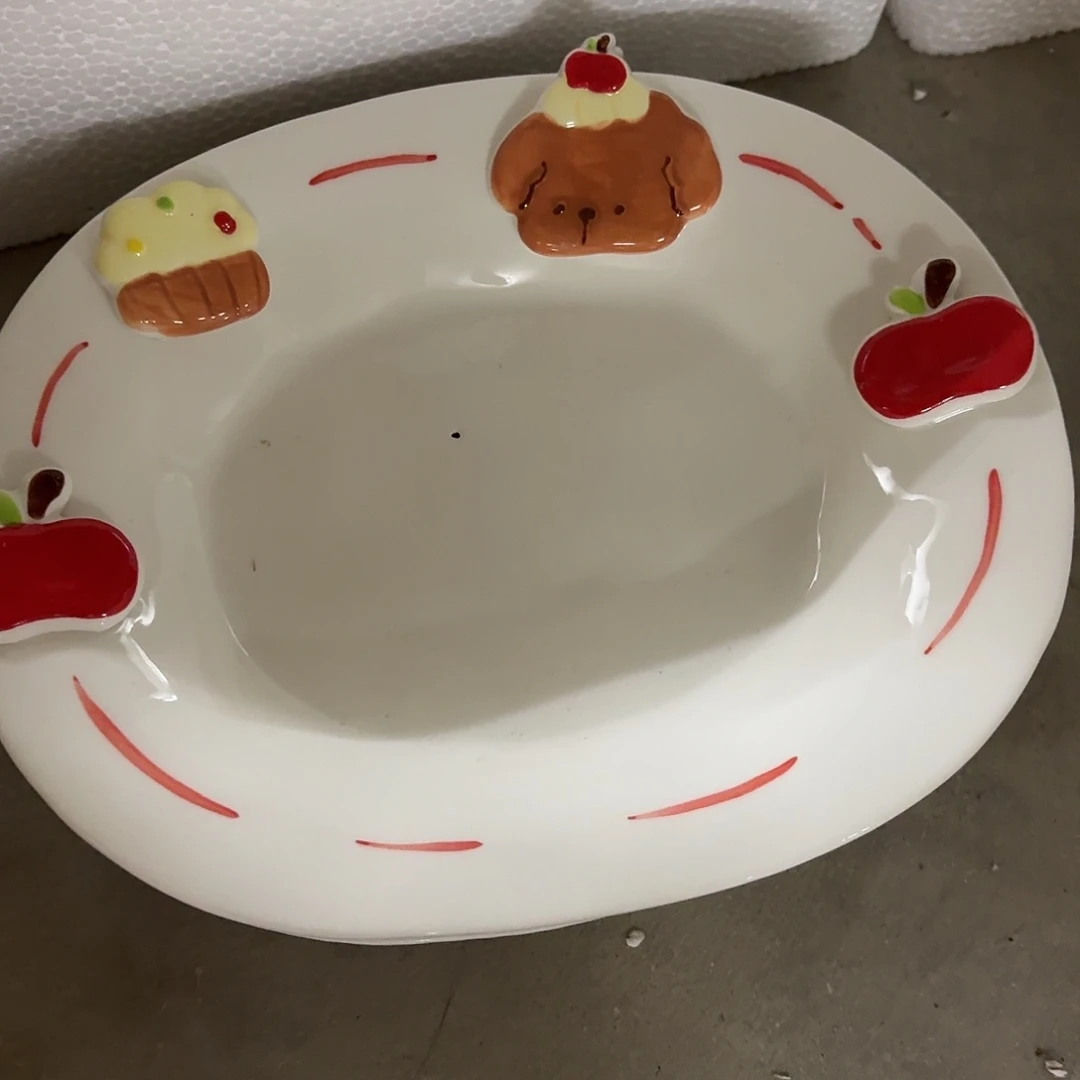 搪瓷微瑕苹果小狗椭圆盘